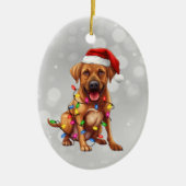 Rhodesian Ridgeback verpakt in kerstverlichting Keramisch Ornament (Voorkant)