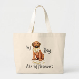Rhodezische Ridgeback Ate Homework Grote Canvas ta Tote Bag
