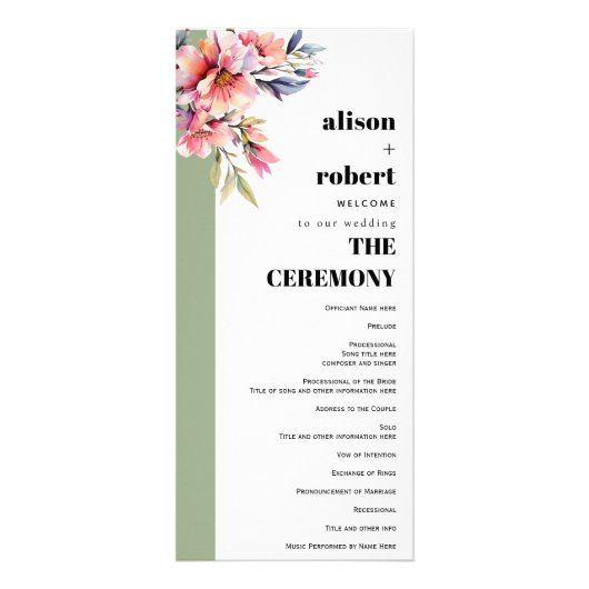 Rhododedron branch and flowers wedding program reclamekaart (Voorkant)