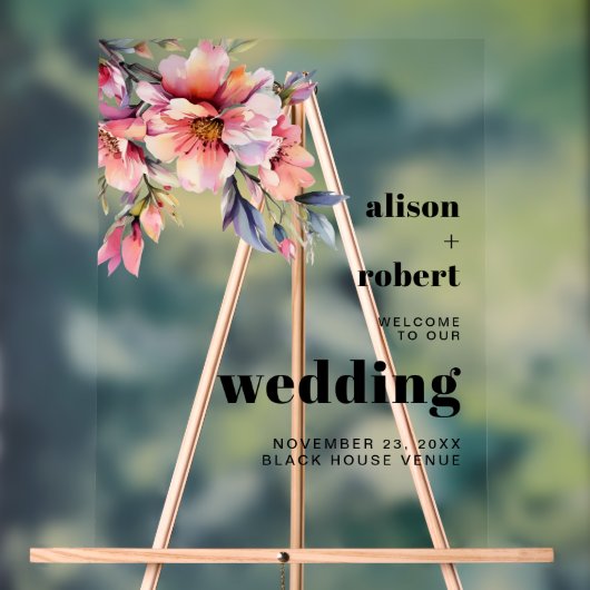 Rhododendron branch with flowers wedding WELCOME A (Neutre)