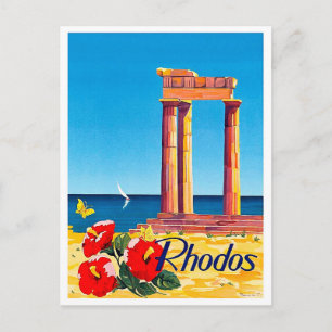 Rhodos, Grèce, pilier, vintage, carte postale de v