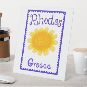 Rhodos Griekenland Bold Bloom Wood Topped Wall Tap Reclamebord Met Voetstuk