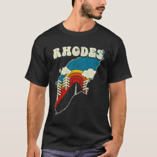 Rhodos Griekenland Grieks Eiland Regenboog Retro T-shirt