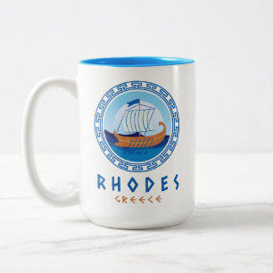 Rhodos, Griekenland Grieks scheepsontwerp Tweekleurige Koffiemok
