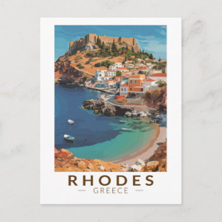 Rhodos Griekenland Illustratie Reizen Art Vintage Briefkaart