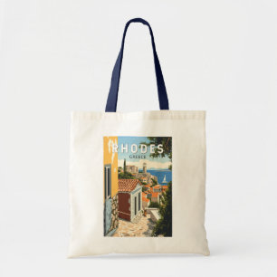 Rhodos Griekenland Oude Stad Reizen Art Vintage Tote Bag