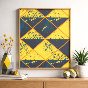 Rhombus Grid met Kleurrijke Verf Splatter Poster