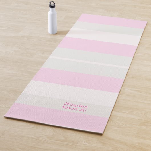 Rhythm Stripes Horizontal Lines Grey Pink White Yogamat (In situ)