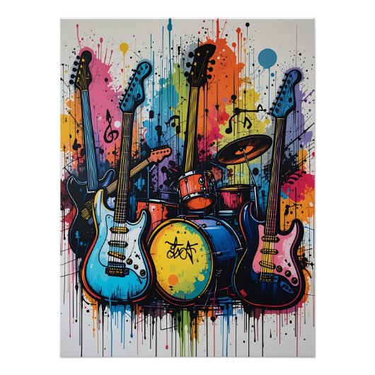 Rhythmic Beats: Musical Graffiti Art Perfect Poster (Voorkant)