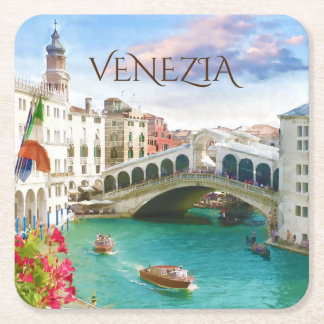 Rialto Brug in Venezia | Venetië, Italië Coaster Vierkante Kartonnen Onderzetter