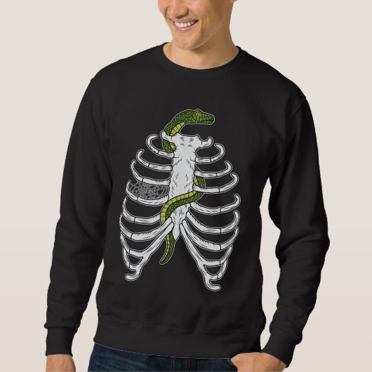 Rib Cage Botten met Snake en Spiderweb Halloween Trui (Voorkant)