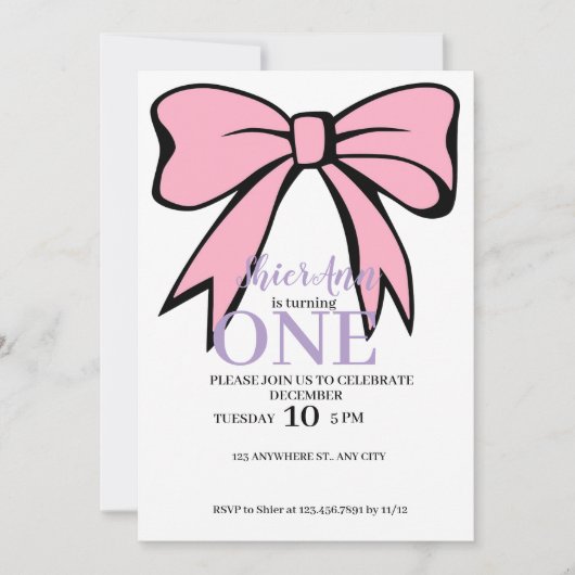 Ribbon 1er anniversaire invitation (Devant)