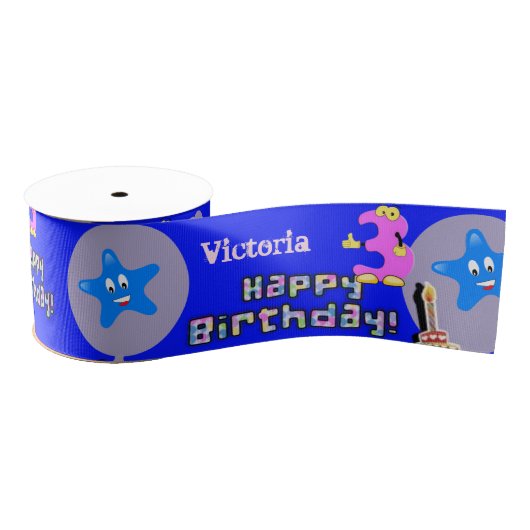 Ribbon, #3 Birthday Ribbon, Happy 3rd Birthday Grosgrain Lint (Spoel)