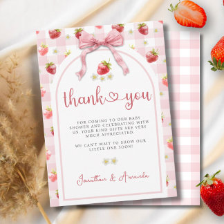 Ribbon Aardbeien Berry Sweet Baby shower Bedankkaart