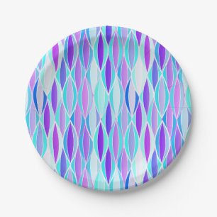 Ribbon-afdruk halverwege de eeuw - violet en aqua papieren bordje