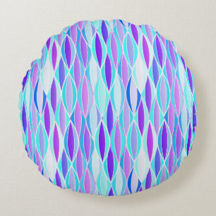 Ribbon-afdruk halverwege de eeuw - violet en aqua rond kussen