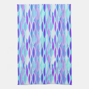 Ribbon-afdruk halverwege de eeuw - violet en aqua theedoek
