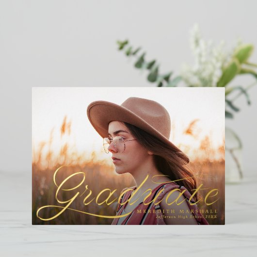 Ribbon Afstuderen Classic Photo Afstuderen Folie Uitnodiging (Staand Voorkant)