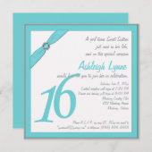 RIBBON Aqua IMPRIMÉ, Gray Sweet 16 Invitations (Devant / Derrière)