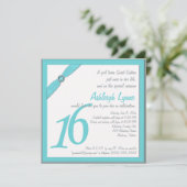 RIBBON Aqua IMPRIMÉ, Gray Sweet 16 Invitations (Debout devant)