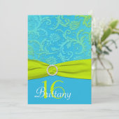 RIBBON Aqua IMPRIMÉ, Lime Sweet 16 Invitations (Debout devant)