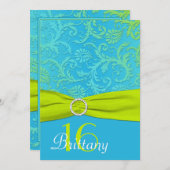 RIBBON Aqua IMPRIMÉ, Lime Sweet 16 Invitations (Devant / Derrière)