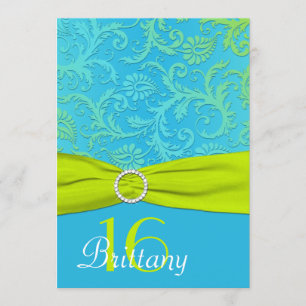 RIBBON Aqua IMPRIMÉ, Lime Sweet 16 Invitations