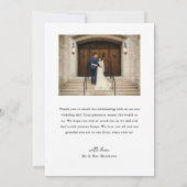 Ribbon Black Script Minimalist Wedding Photo  Bedankkaart (Achterkant)