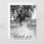 Ribbon Black Script Minimalist Wedding Photo  Bedankkaart (Voorkant / Achterkant)