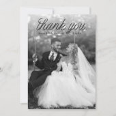 Ribbon Black Script Top Minimalist Wedding Photo Bedankkaart (Voorkant)