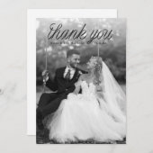 Ribbon Black Script Top Minimalist Wedding Photo Bedankkaart (Voorkant / Achterkant)