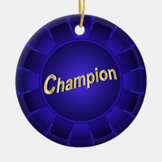 Ribbon Blue Champion voor aanpassing Keramisch Ornament (Voorkant)