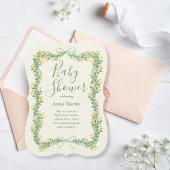 Ribbon Bow and Greenery Baby Shower Invitation Kaart