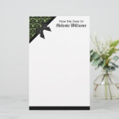 Ribbon Bow Black en Green Damask Briefpapier (Staand voorkant)