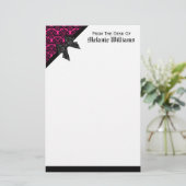 Ribbon Bow Black en Hot Pink Damask Briefpapier (Staand voorkant)