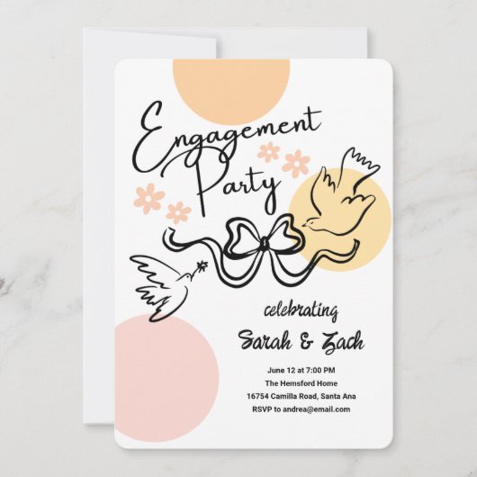 Ribbon Bow Doodle Engagement Party Kaart (Voorkant)