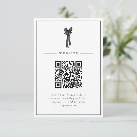 Ribbon Bow Elegance QR Code Wedding Informatiekaartje (Staand voorkant)