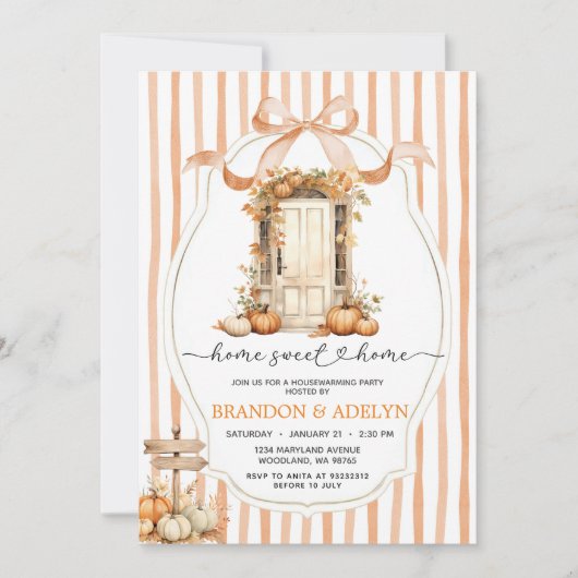 Ribbon Bow Pumpkin Huisverwarmen Home Sweet Home Kaart (Voorkant)