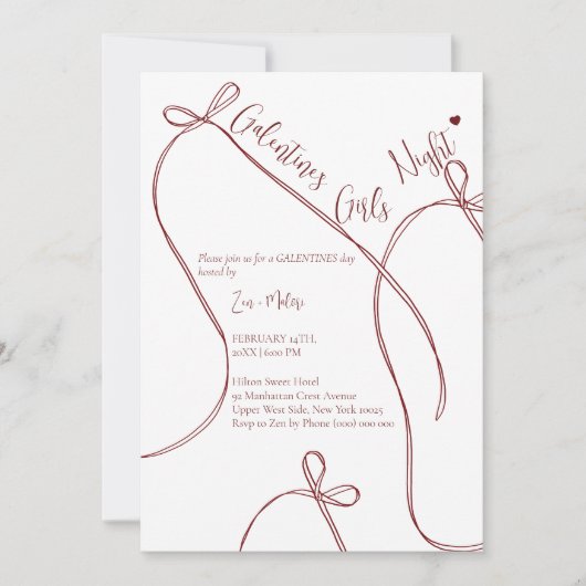 Ribbon Bows – Modern Galentine's girls night Kaart (Voorkant)