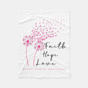 Ribbon Dandelion Faith Hope Love Borstkanker Fleece Deken
