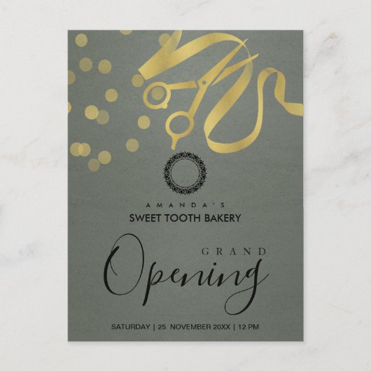 RIBBON D'OR GRIS COUPANT GRAND OUVERT INVITATION (Devant)