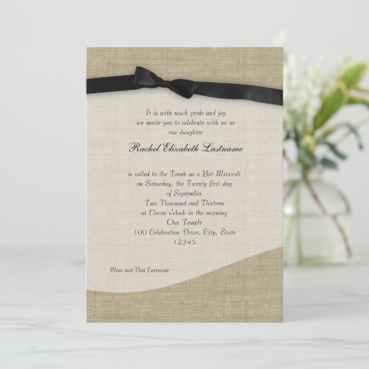 Ribbon en Burlap Bat Mitswa Kaart (Staand voorkant)