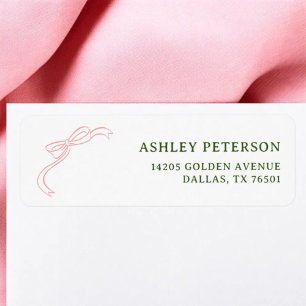 Ribbon French Pink Green Wedding Return Address Etiket