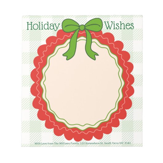 Ribbon & Frills Holiday Message Personalized Notitieblok (Voorkant)