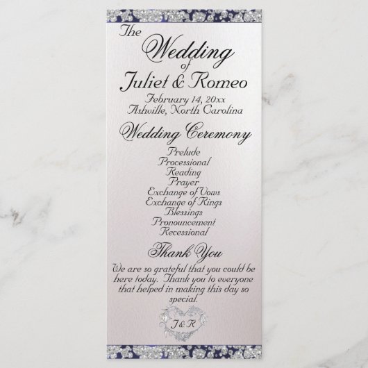 Ribbon & Glitter op Pearl - Blauwe bruiloft Programma (Voorkant)