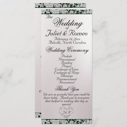 Ribbon & Glitter op Pearl - Emerald Wedding Programma (Voorkant / Achterkant)