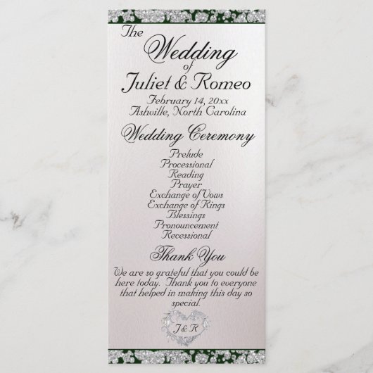 Ribbon & Glitter op Pearl - Emerald Wedding Programma (Voorkant)