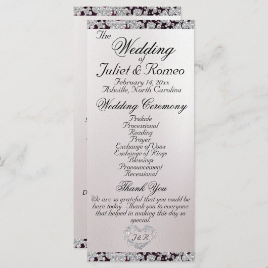 Ribbon & Glitter op Pearl - Paarse bruiloft Programma (Voorkant / Achterkant)