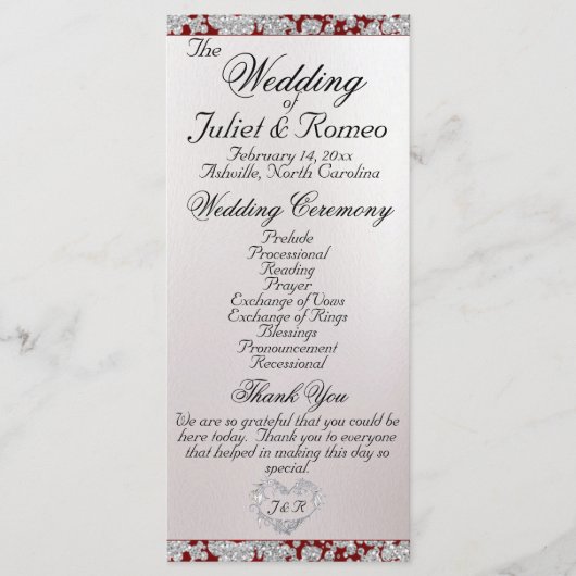 Ribbon & Glitter op Pearl - Rode bruiloft Programma (Voorkant)