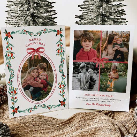 Ribbon Greenery Foto Kerst Kaart